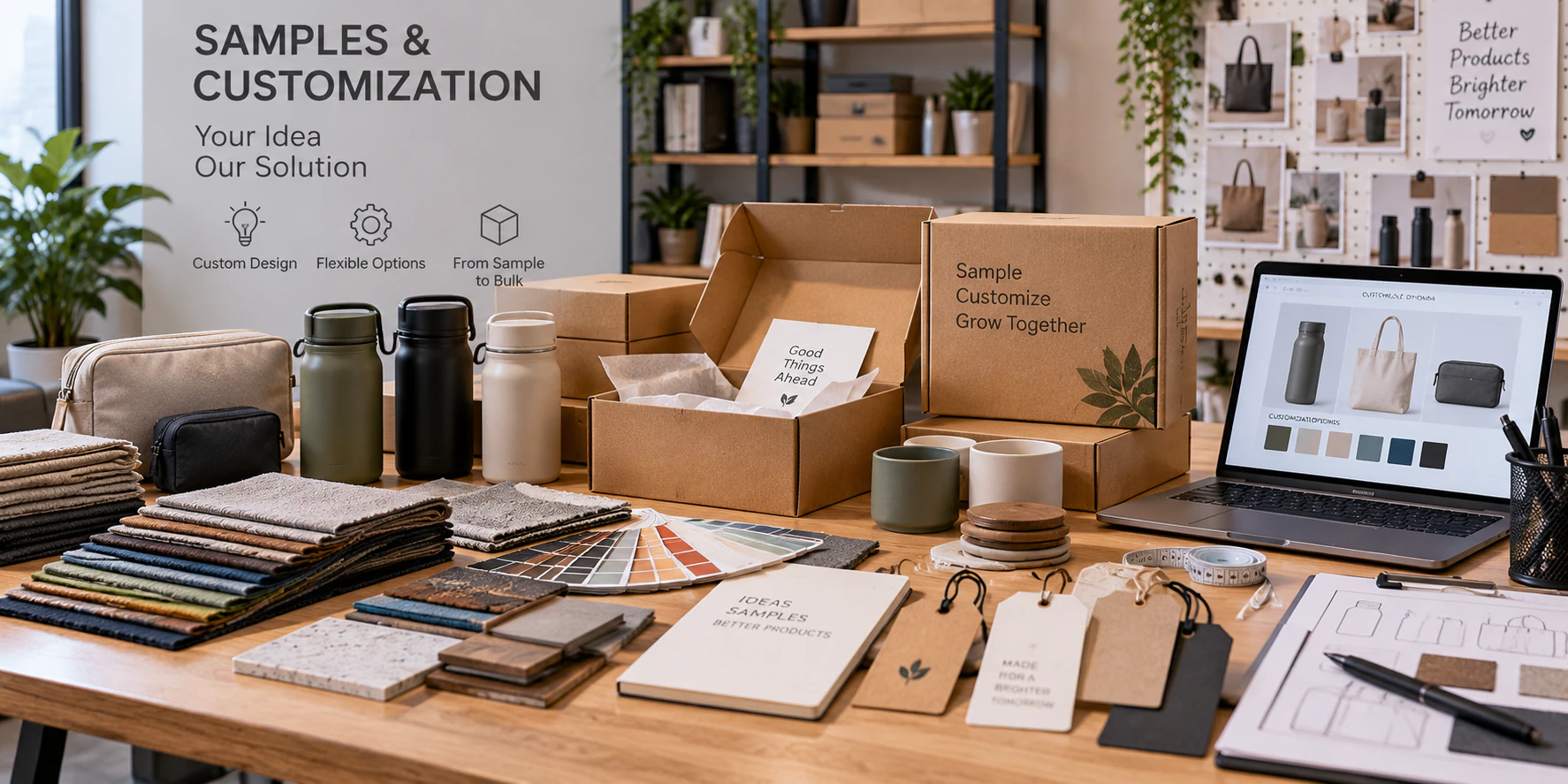 Product samples, packaging and customization options